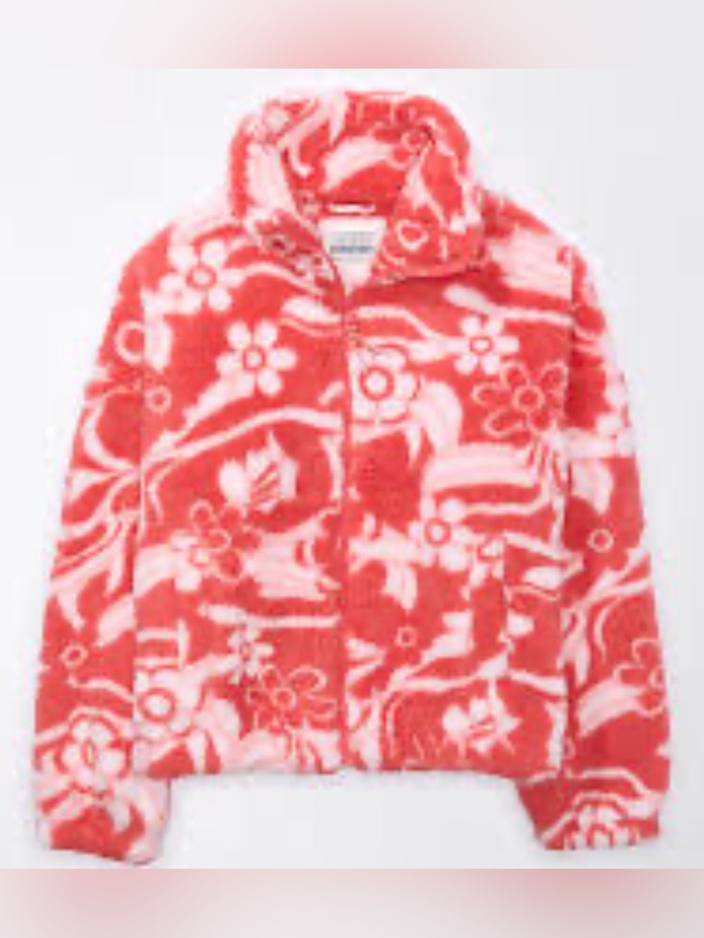 American Eagle Red/White Bear Hug Cozy Sherpa Zip Jacket Size Med Oversized Fall - Picture 5 of 13
